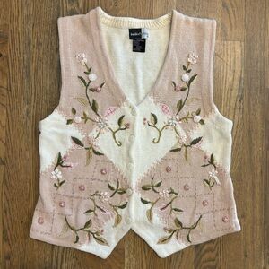 Vintage Pink Floral Embroidered Cottagecore Sweater Vest